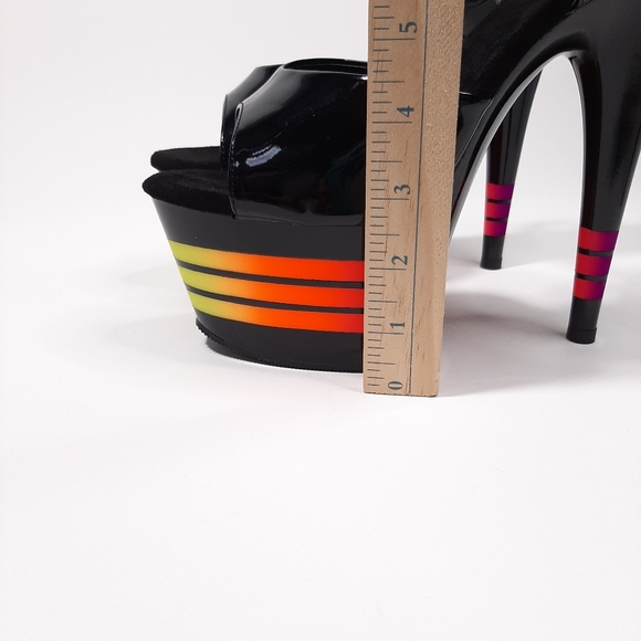 Pleaser Adore 709UVLN Black Patent and Neon Platform Heels Size 11 - Picture 8 of 12